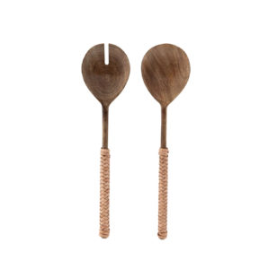 Leather Woven Handle Salad Servers