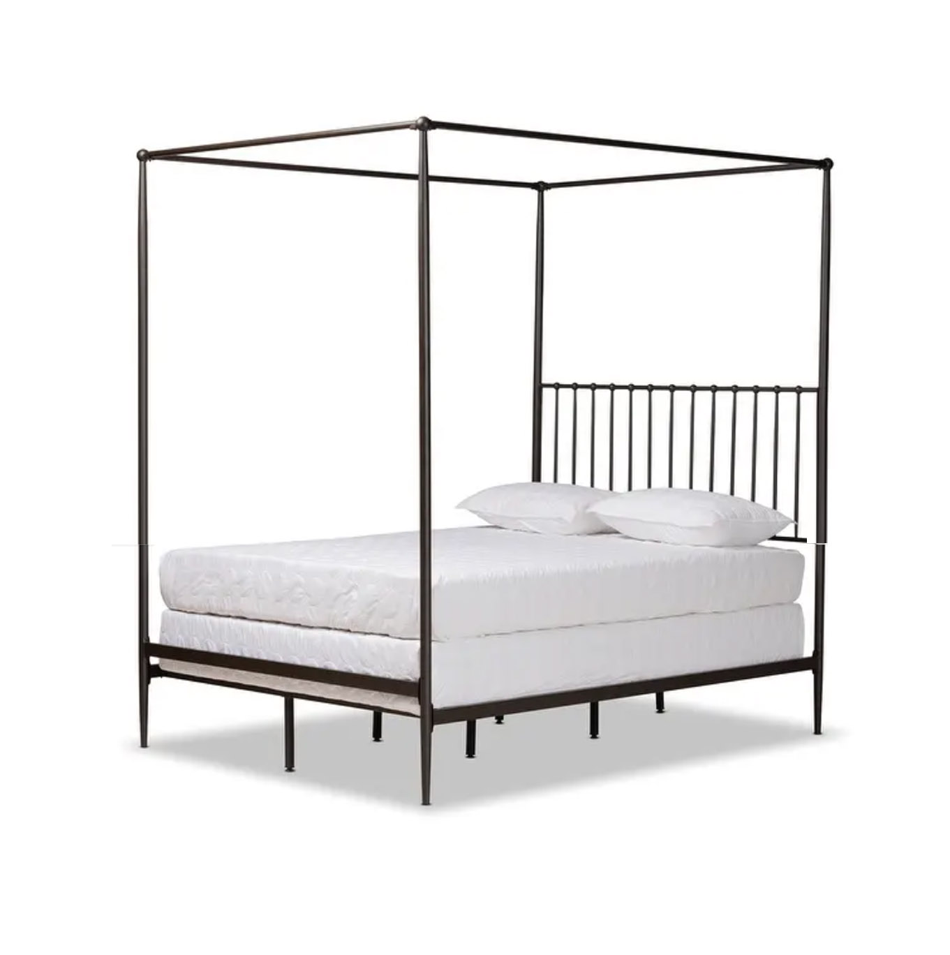 Elsa Modern and Industrial Black Metal Canopy Queen Bed | Dwelling Envy Interiors