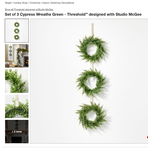 image of 3 small wreaths hung in a row vertically from studio mcgee