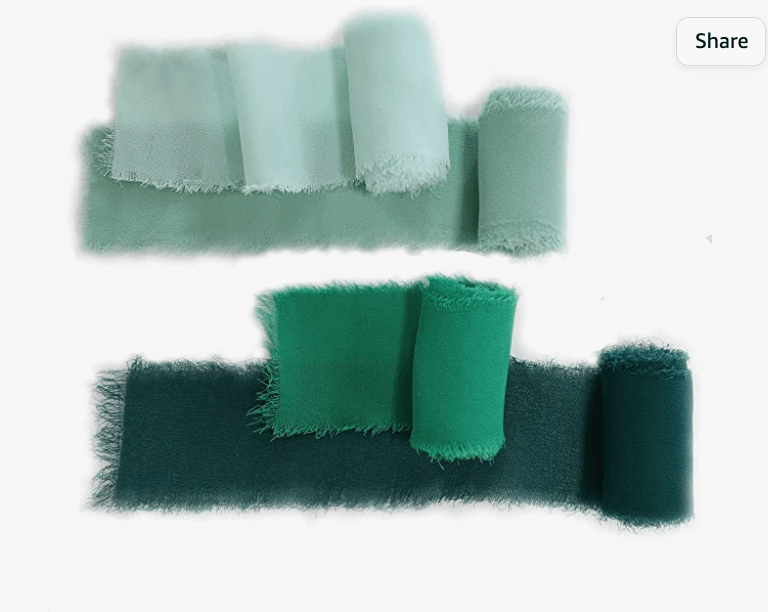 image of frayed satin ribbon in hues of green for diy created by dwelling envy interiors