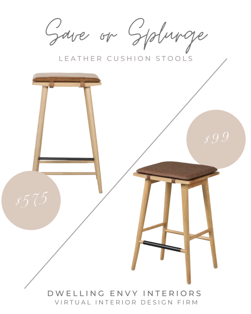 Save and Splure leather cushion counter stools