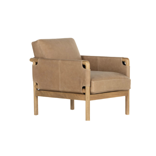 Navarro Ash Wood and Leather Accent Chair