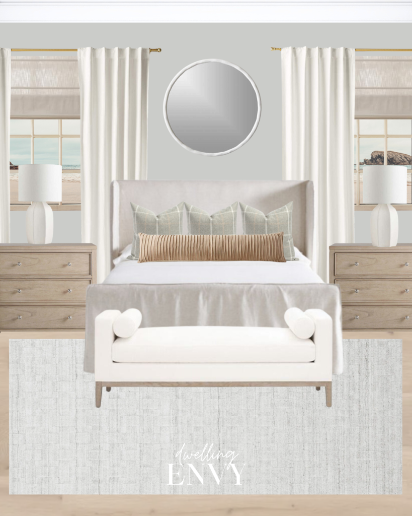 modern traditional light and airy bedroom design board